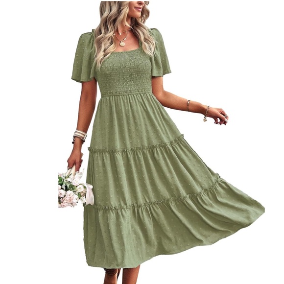 NWOT Smocked Tiered Midi Dress - Picture 1 of 5